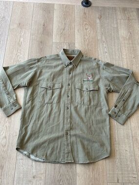 Browning Olive Green Work Shirt with Embroidered Logo Heavy Duty Cotton large